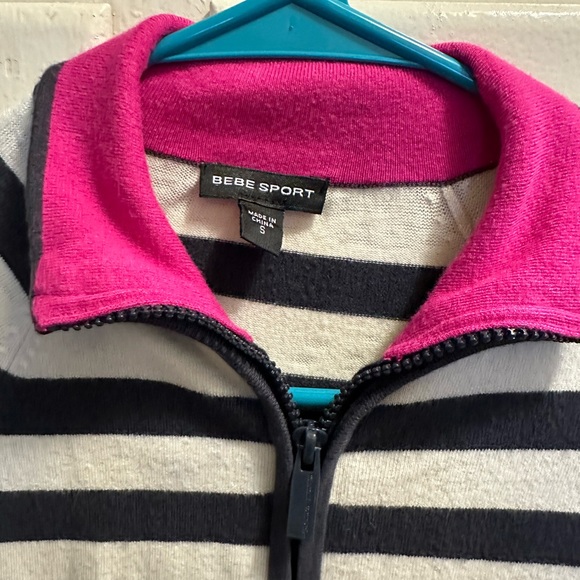 Bebe Women's Ribbed Zip Front Sweater with Fold Over Collar - Picture 3 of 5